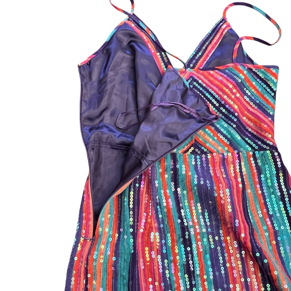 Trina Turk Dress  2 4 Multicolored Sequin Mini Cocktail Party Striped Lined READ - Picture 12 of 12